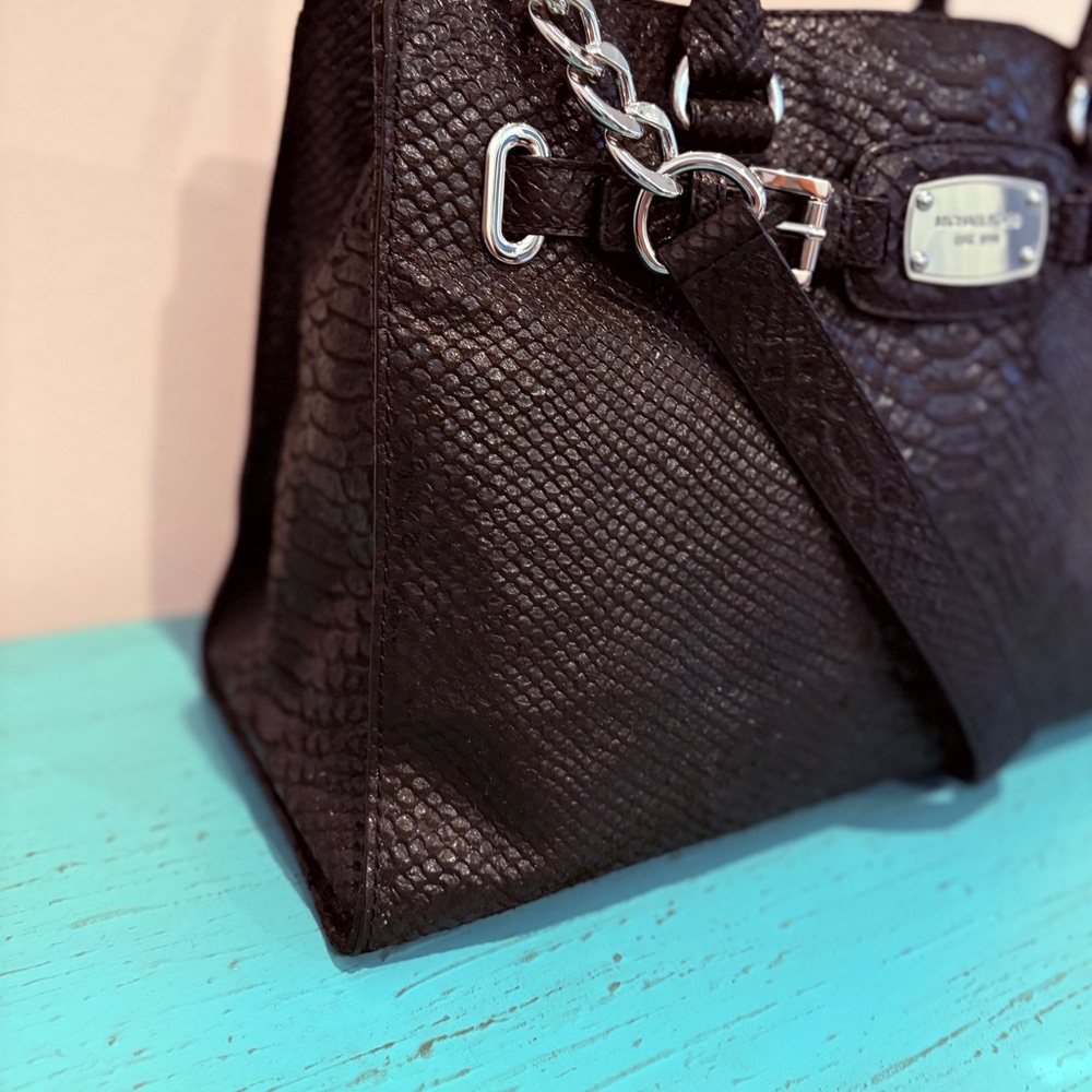 Michael Kors Black Python Leather Hamilton Purse - Picture 3 of 11